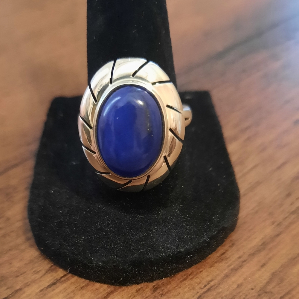 Artisan Crafted Solid Sterling Designer CII Denim Lapis Ring Sz 8 *Mexico*